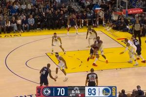 铁血三分快船换人投降！库里干拔超远三分轰进！